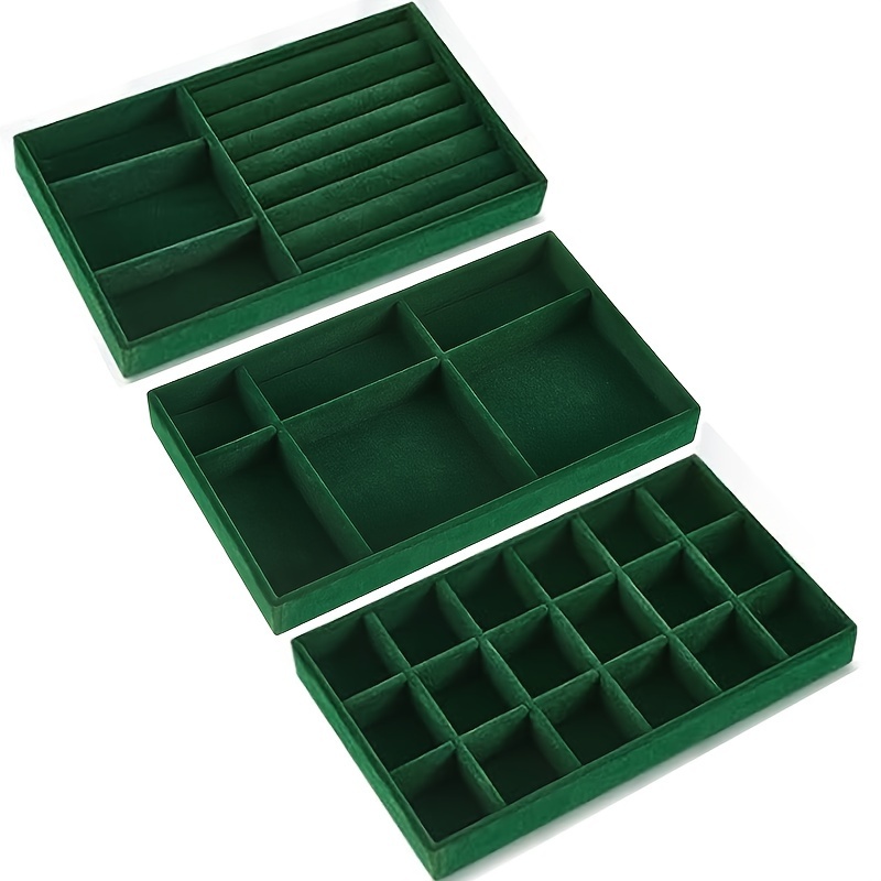 3pcs Dark Green Stackable Jewelry Tray Organizer